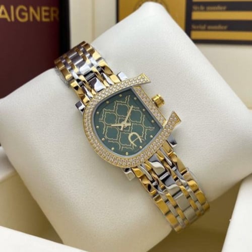 ساعة ماركة اقنر ذهبي وفضي مينا اخضر