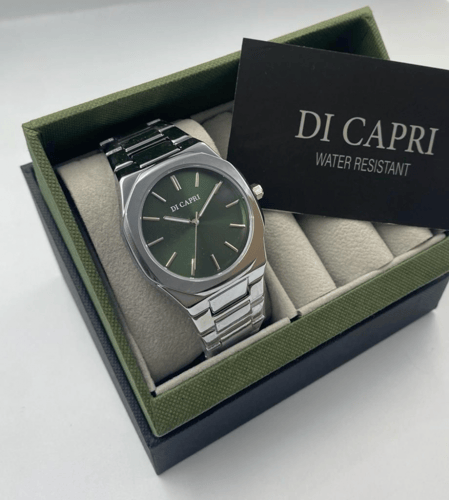 ساعة دي كابري فضي مينا أخضر