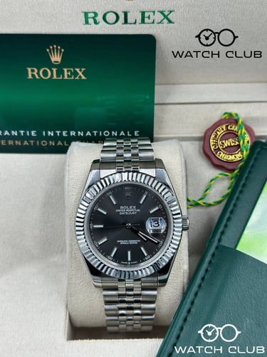 رولكس فضي مينا رمادي اطار خشن