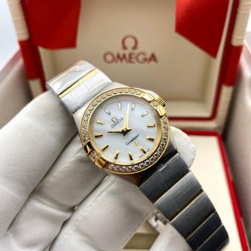 ساعة اوميقا ذهبي وفضي بالفصوص كلاسيك