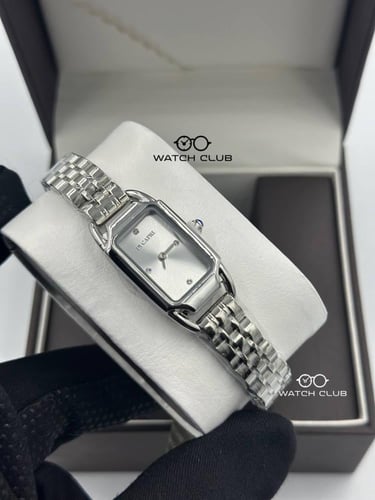 ساعة دي كابري مستطيلة فضي مينا ابيض