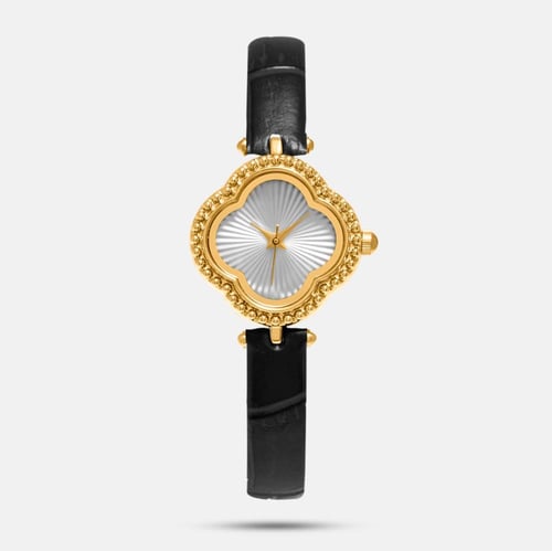 ساعة دي كابري جلد مينا فضي اطار ذهبي