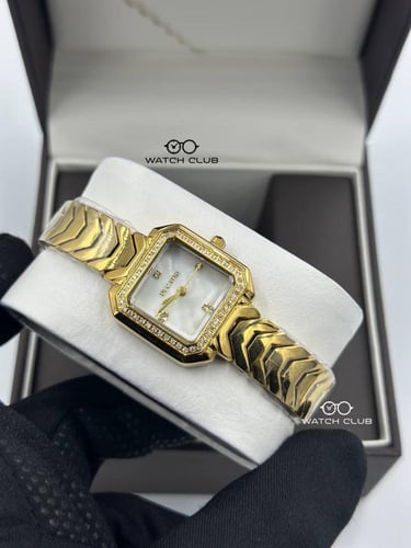 ساعة دي كابري ذهبي اطاري رباعي بفصوص