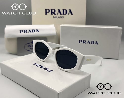 نظارة برادا لون ابيض وعدسات سوداء