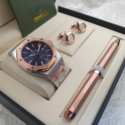 طقم ادمرز بيجيه نحاسي وفضي مينا كحلي