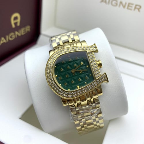 ساعة ماركة اقنر ذهبي كامل مينا اخضر فصوص