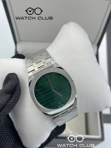 ساعة قوتشي 25H - فضي مينا اخضر