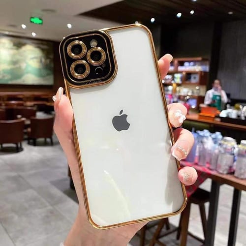 كفر ايفون 13 شفاف إطار ذهبي- متوافقة مع أجهزة أبل