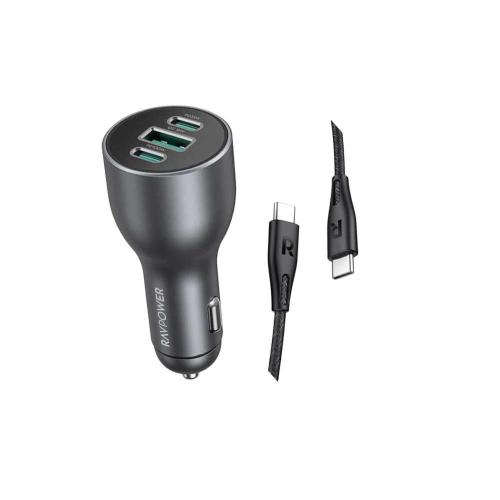 RAVPOWER- راف باور شاحن سياره بقوه 100 واط 3 مداخل