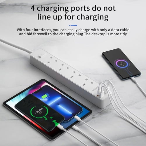 توصيلة كهرباء 3 منافذ usb و4منافذ كهرباء ومنفذ pdت...
