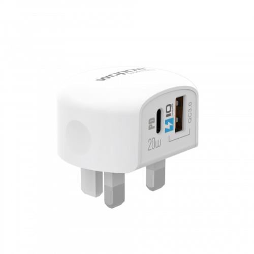 wopow- شاحن جداري بمنفذين pd+usb بقوة 20 وات من وب...
