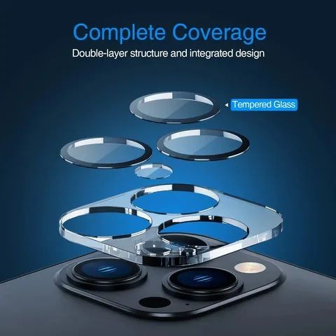 حامي كاميرا ايفون 11/12/13/14/15/16 زجاج شفاف مكحل...