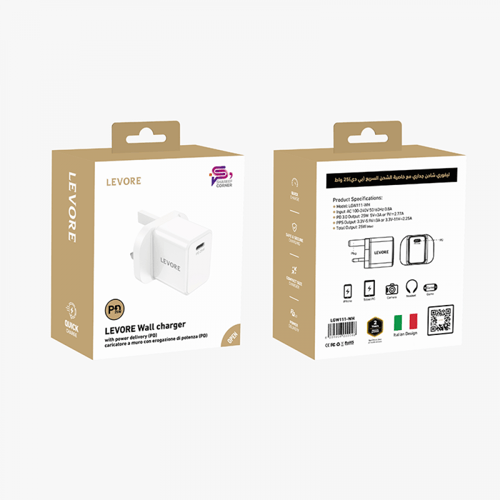 ليفوري شاحن جداري 25 واط منفذ PD - أبيض