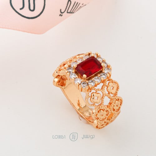 خاتم زركون ملون ذهبي