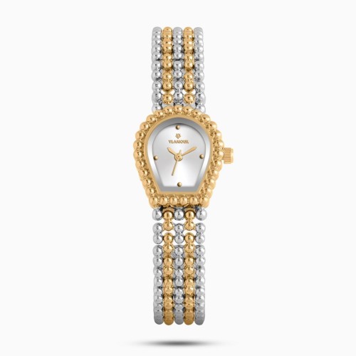 ساعة نسائيه بسير ذهبي وفضي