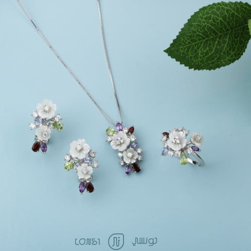 طقم فضة احجار كريمه عيار 925