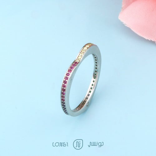 خاتم ملون فضة عيار 925
