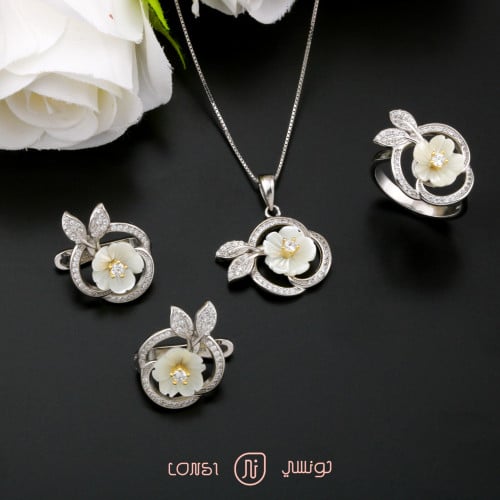 طقم صدف فضة عيار 925