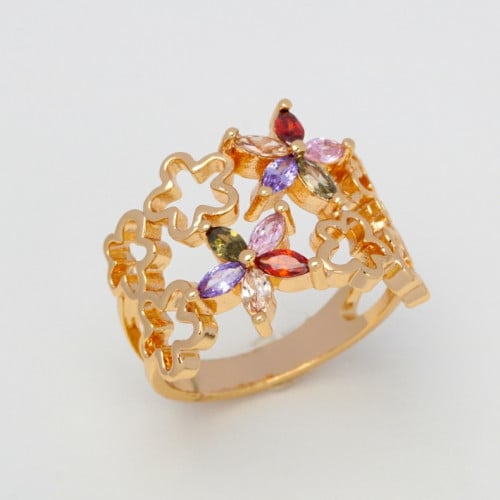 خاتم زركون ملون ذهبي