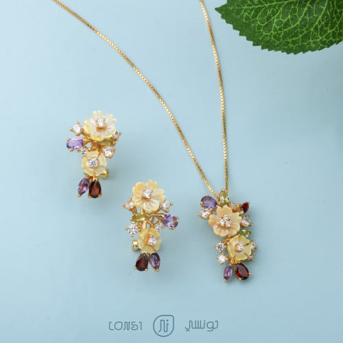 طقم فضة احجار كريمه عيار 925