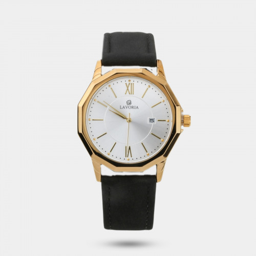 ساعة رجالية جلد أسود