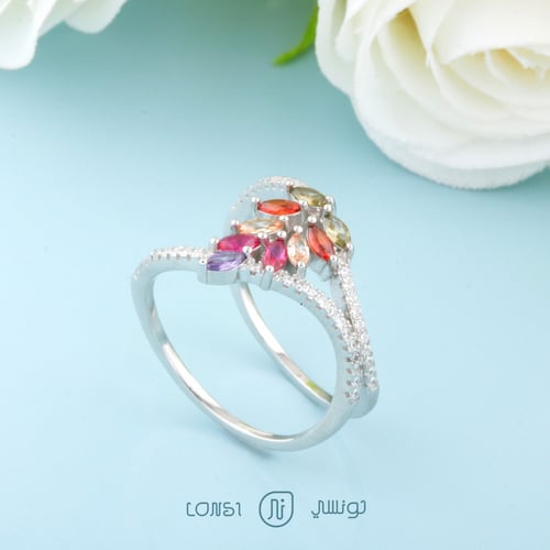 خاتم ملون فضة عيار 925