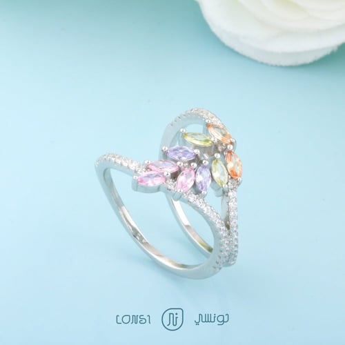 خاتم ملون فضة عيار 925