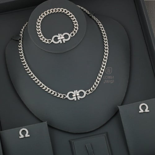 طقم زركون فضي أنيق