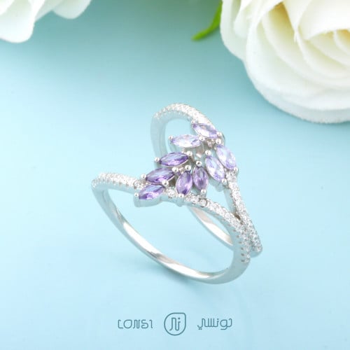 خاتم ملون فضة عيار 925