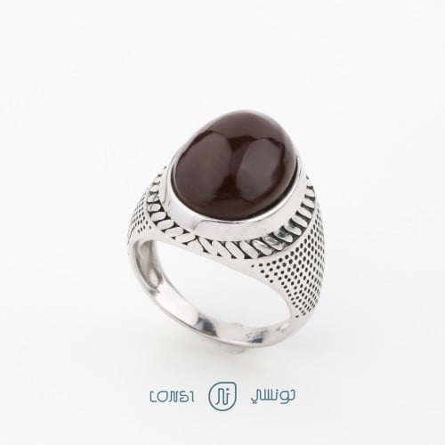 خاتم فضة عيار 925 بحجر عقيق