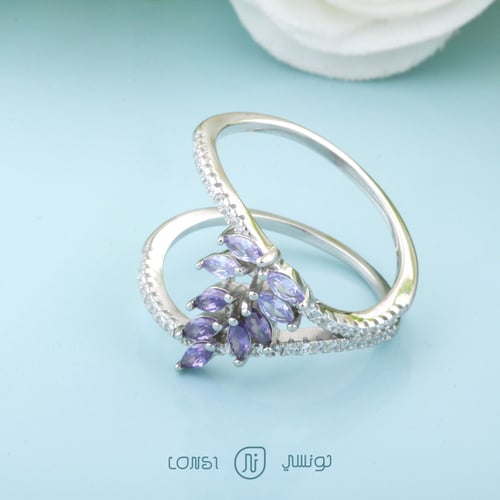 خاتم ملون فضة عيار 925