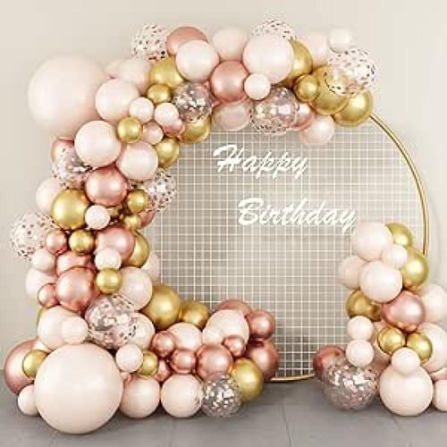 طقم بالونات حفلات كبير بألوان بينك وذهبي