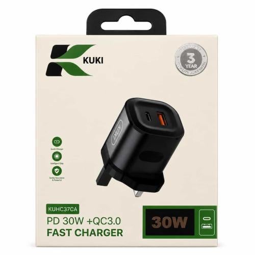 KUKI KUHC37CA 30W Fast Wall Charger – USB-C PD and USB-A QC3.0