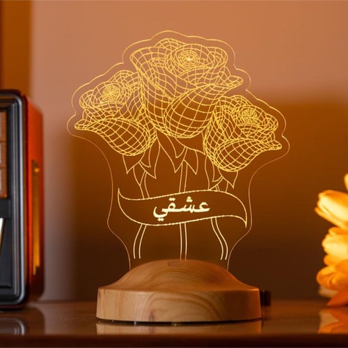 أبجورة ورد جوري - أبجورة مضيئة بالاسم مناسبة كهدية...