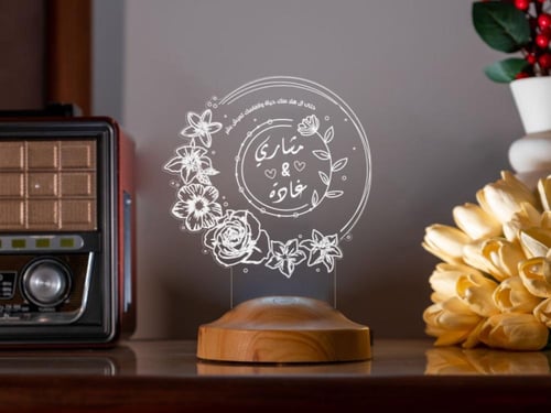 أبجورة زهرة - أبجورة مضيئة بالاسم مناسبة كهدية للح...