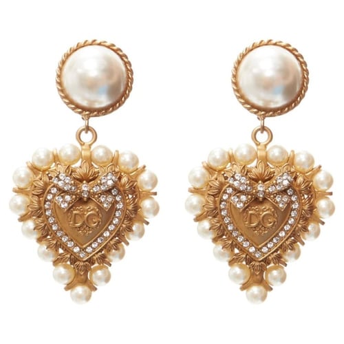DOLCE GABBANA gold, DG Logo Pearl Heart Earrings