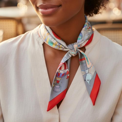 سكارف حرير بتصميم ايرمز مع علبه اسطوانية