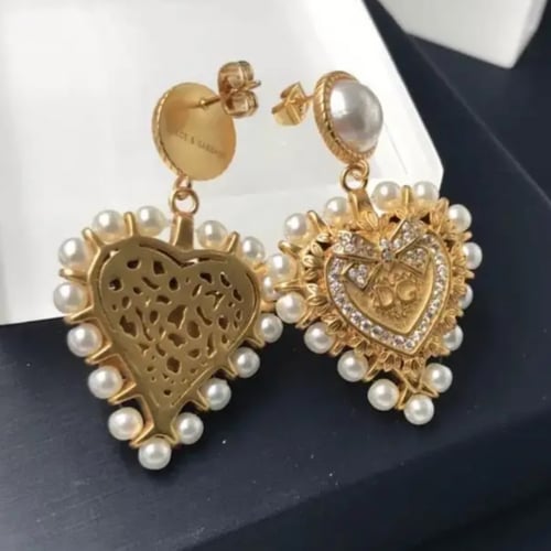 DOLCE GABBANA gold, DG Logo Pearl Heart Earrings