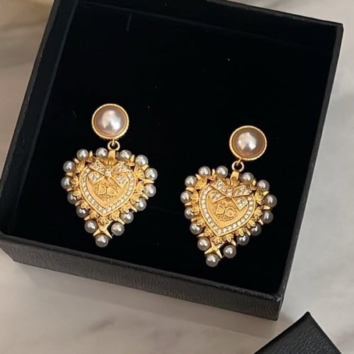 DOLCE GABBANA gold, DG Logo Pearl Heart Earrings