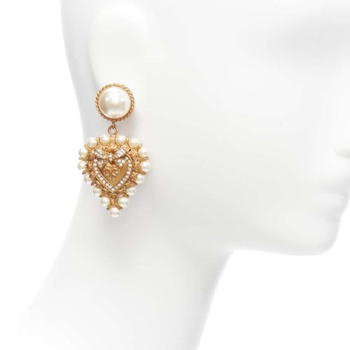 DOLCE GABBANA gold, DG Logo Pearl Heart Earrings