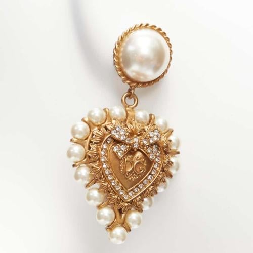 DOLCE GABBANA gold, DG Logo Pearl Heart Earrings