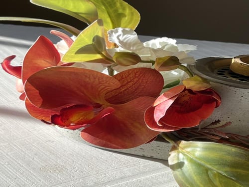 مجموعة صغيره مزينه بزهر الاوركيد البرتقالي