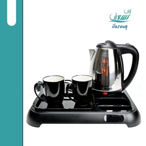 طقم غلاية الفنادق مع كوبين من السيراميك 1.8 لتر
