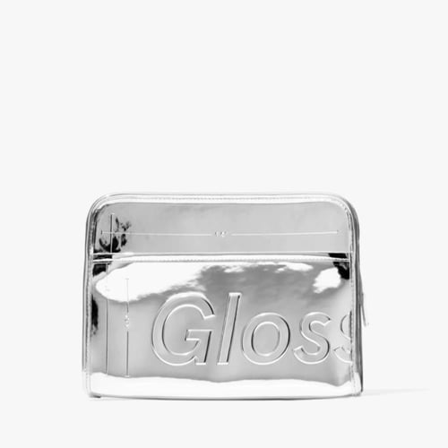 Glossier chrome beauty bag
