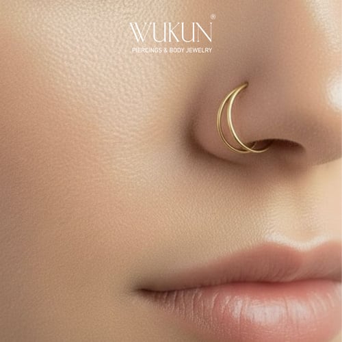 زمام بيرسينج ذهب 18K دائري حلقة مزدوجة