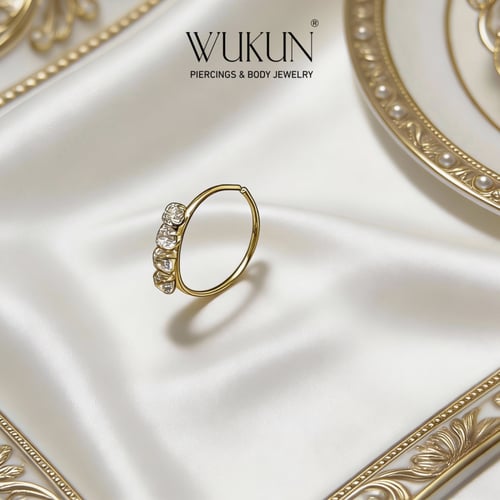 زمام بيرسينج ذهب 18K دائري حلقة بأربع فصوص صغيرة