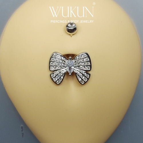 حلق بيرسينج فضة 925S للسرة بشكل فراشة بفصوص صغيرة...