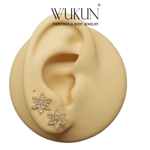 أقراط ذهب عيار 18k فلاشينج فلوريت زهرة سداسية