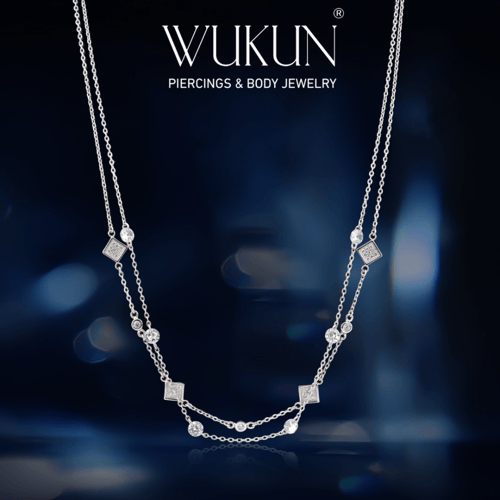 سلسال فضة عيار 925 طبقتين في واحد مربعات بفصوص لام...