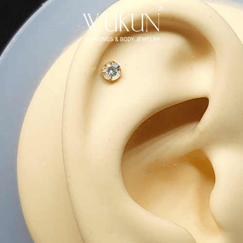 بيرسينج ذهب عيار 18k برغي باك فلات بفص عاكس ألوان...